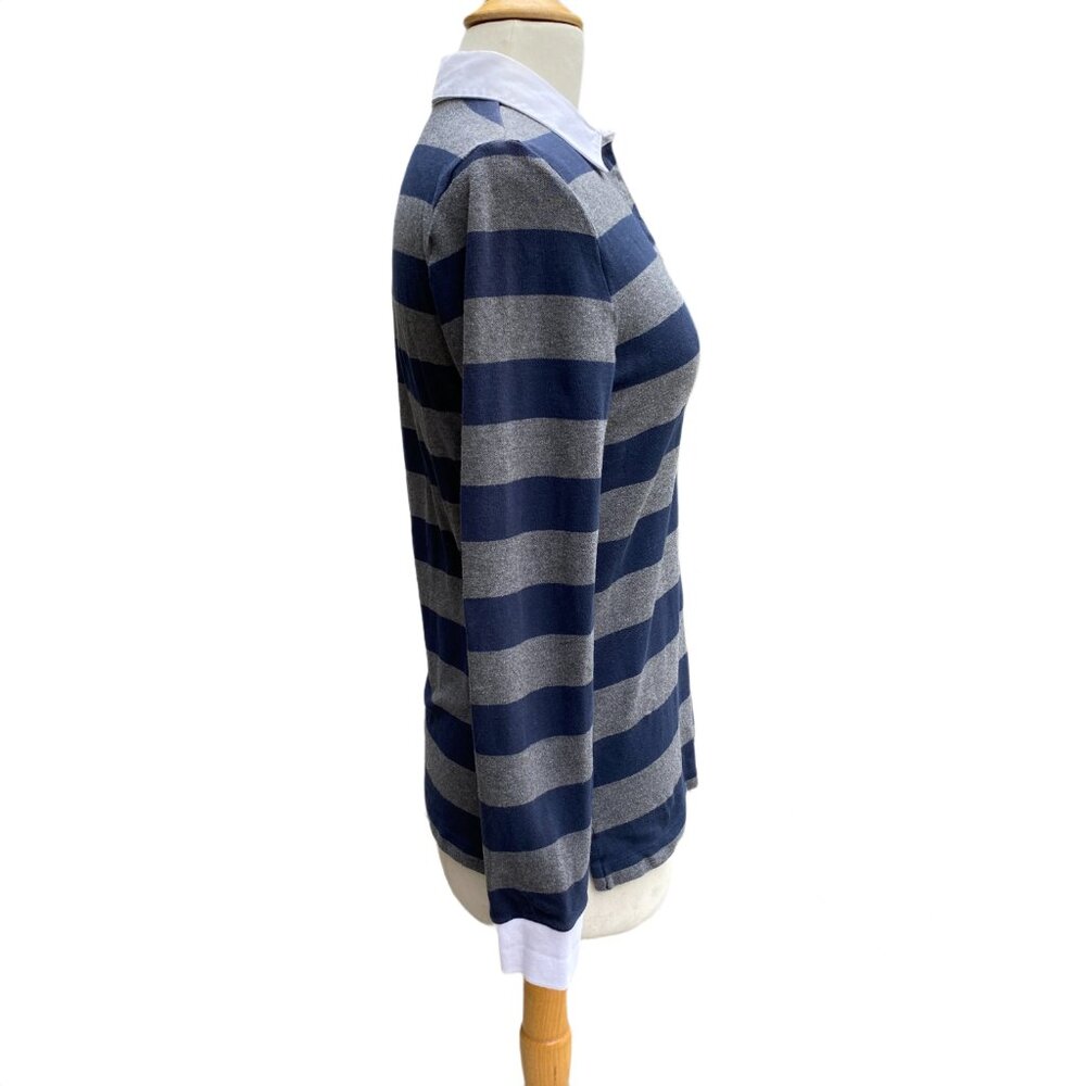 Lands End Blue Gray Striped Rugby Shirt Retro Back to School Preppy Academia-S - Picture 6 of 12